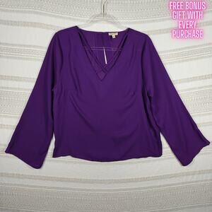 Lily White Purple Long Sleeve Blouse Oversized Sleeve Size XL NEW